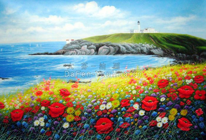 风景油画-红色花海图片